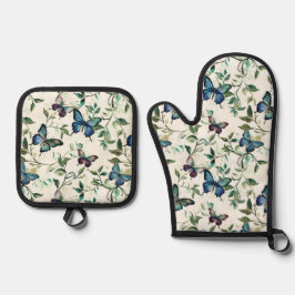 Chic Romantic Blue Butterflies Brautparty Ofenhandschuh & Topflappen-Set