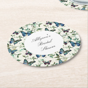 Chic Romantic Blue Butterflies Brautparty Runder Pappuntersetzer