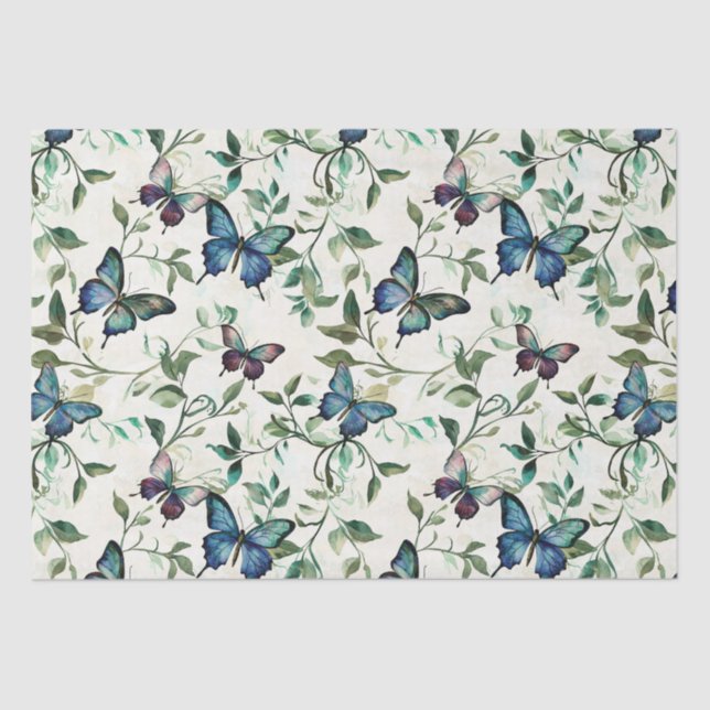 Chic Romantic Blue Butterflies Brautparty Seidenpapier (Vorderseite)