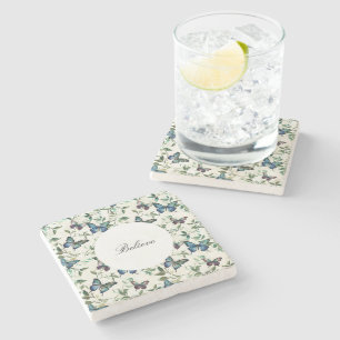 Chic Romantic Blue Butterflies Brautparty Steinuntersetzer