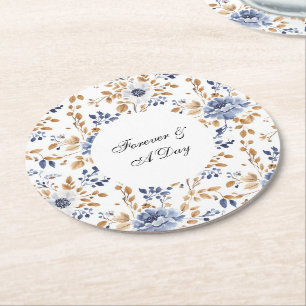 Chic Romantic Blue White Floral Wedding Runder Pappuntersetzer