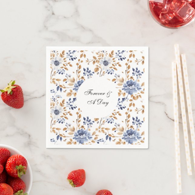 Chic Romantic Blue White Floral Wedding Serviette (Beispiel)