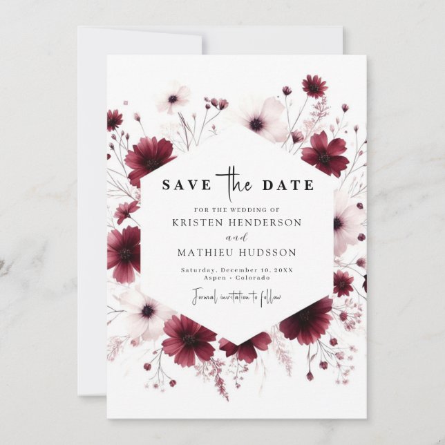 Chic Romantic Burgundy Wedding Save The Date (Vorderseite)