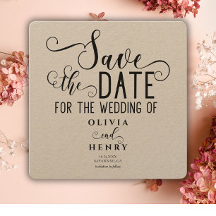 Chic Romantic Calligrphy Script Rustic Save The Date