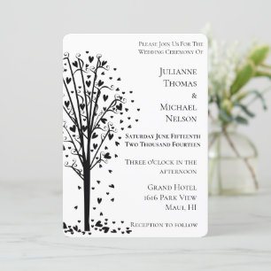 Chic Romantic Hearts Tree Wedding Einladung