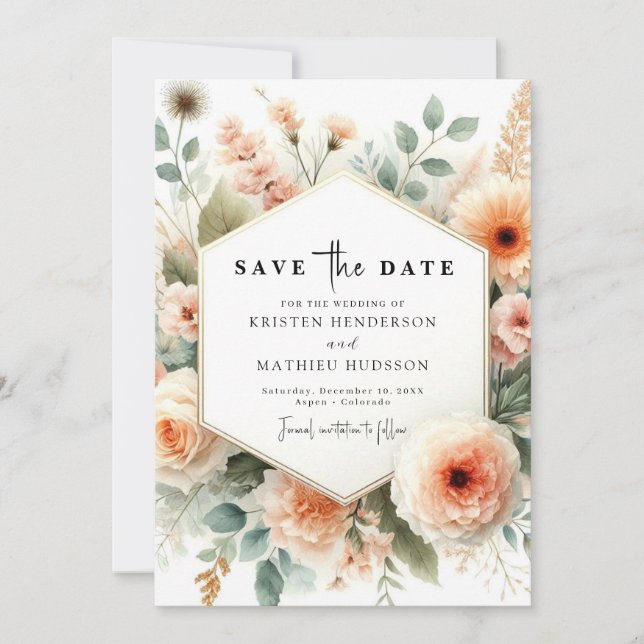 Chic Romantic Peach Wedding Save The Date (Vorderseite)