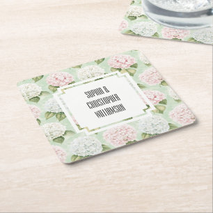 Chic Romantic Pink Blue White Floral Hochzeit Rechteckiger Pappuntersetzer