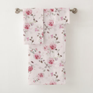 Chic Romantic Pink Floral Badhandtuch Set