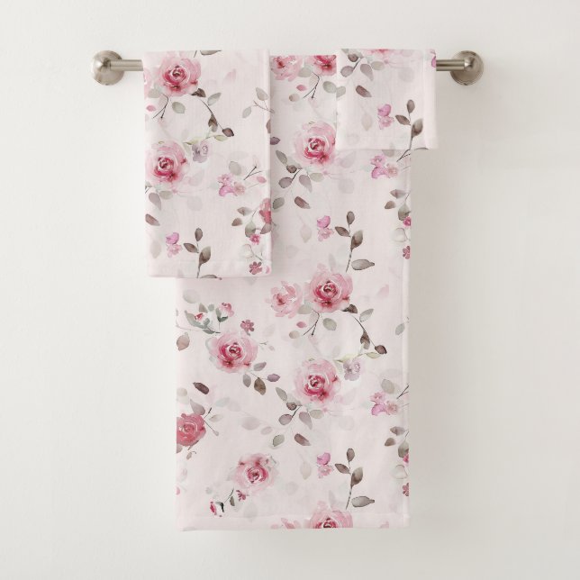 Chic Romantic Pink Floral Badhandtuch Set (Insitu)