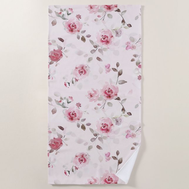 Chic Romantic Pink Floral Strandtuch (Vorderseite)