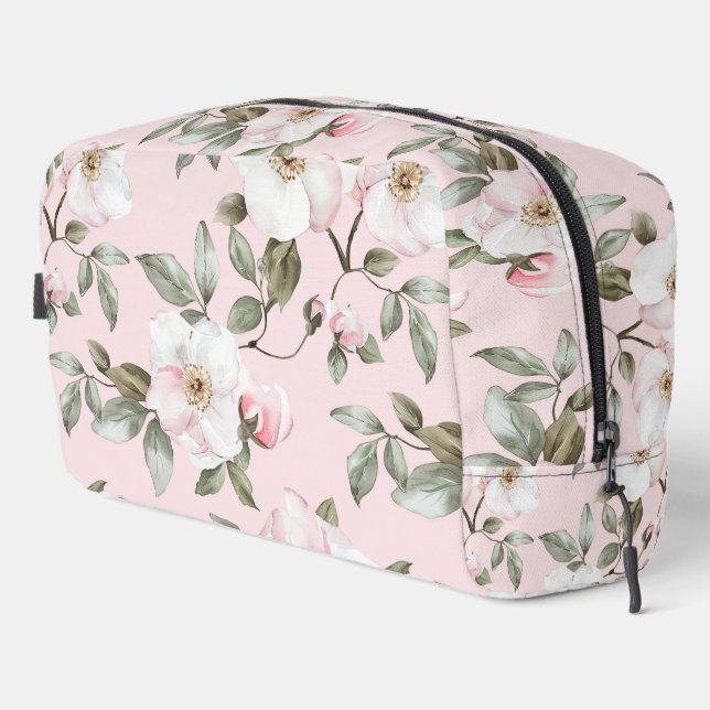 Chic Romantic Pink White Floral Waschbeutel (Rechte Ecke)
