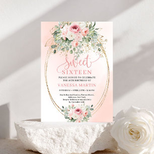 Chic romantischer Rosé- und Gold-Sweet-Sixteen-Blu Einladung
