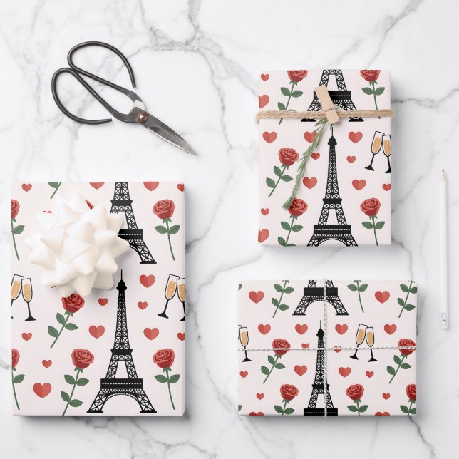Chic Romantisches Paris Frankreich Eiffelturm & Ro Geschenkpapier Set (Vorderseite)