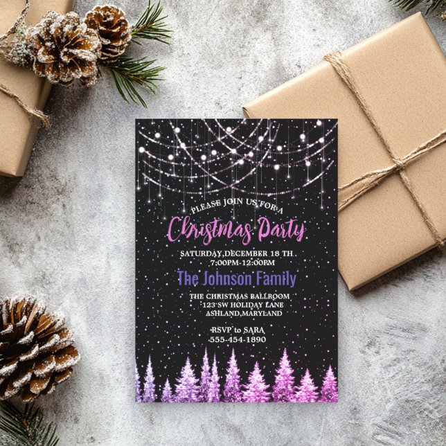 Chic rosa Bäume Weihnachtslichter Einladung (Von Creator hochgeladen)