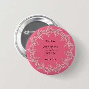 Chic-rosa Blumen- u. Perlen-Gastgeschenk Hochzeit Button