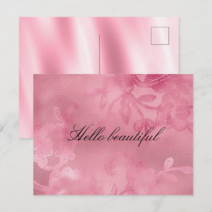 Chic rosa feminine Blumen-Spitze Postkarte