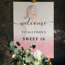 Chic rosa Glitzer ombre Foto Sweet 16 willkommen