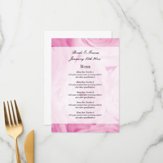 Chic rosa Rosa Blume Blätter Hochzeitsmenü Vorlage