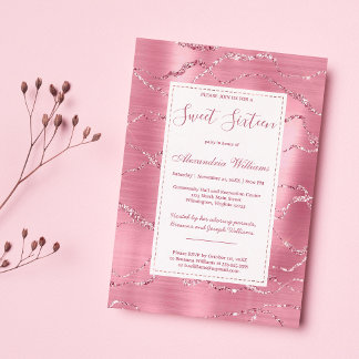 Chic rosa Rosa Glitzer Marmor Sweet 16 Einladung