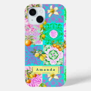 Chic rosa sizilianische Zitruscollage Blumenziegel Case-Mate iPhone Hülle