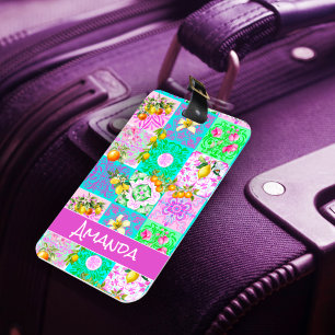 Chic rosa sizilianische Zitruscollage Blumenziegel Gepäckanhänger