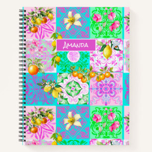 Chic rosa sizilianische Zitruscollage Blumenziegel Notizbuch