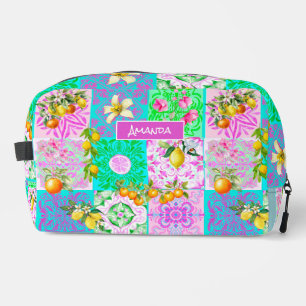 Chic rosa sizilianische Zitruscollage Blumenziegel Waschbeutel