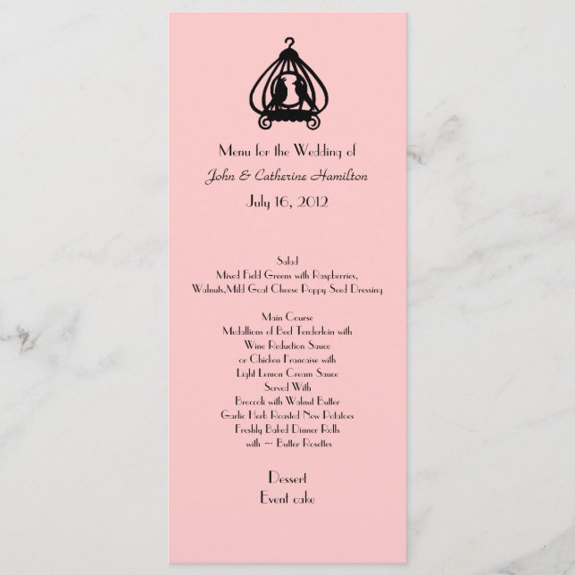 Chic Rosa und Black Wedding Table Menu Menükarte (Vorderseite)