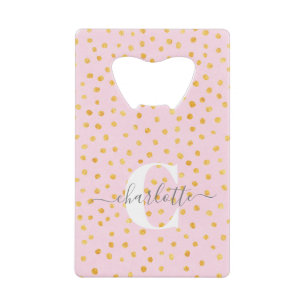 Chic Rosa und Gold Dots Monogram Name Geldbeutel Flaschenöffner