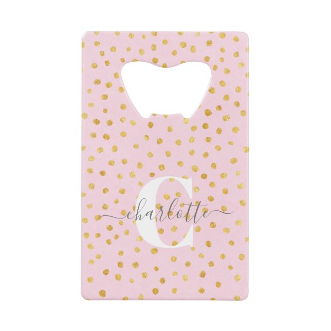 Chic Rosa und Gold Dots Monogram Name Geldbeutel Flaschenöffner (Vorderseite)