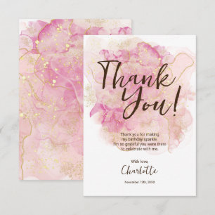 Chic Rosa und Gold Wasserfarbe Sweet 16 Party  Dankeskarte