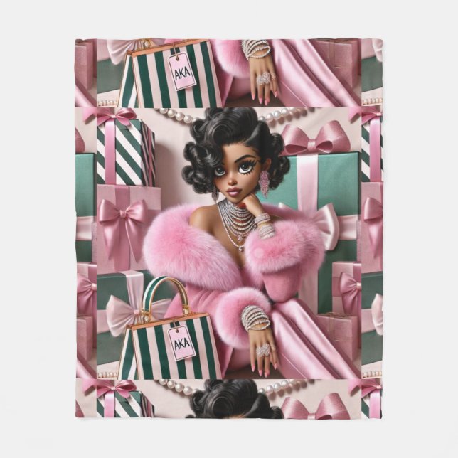 Chic Rosa und Grün Fleecedecke (Vorderseite)