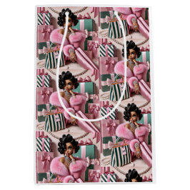 Chic Rosa und Grün Mittlere Geschenktüte