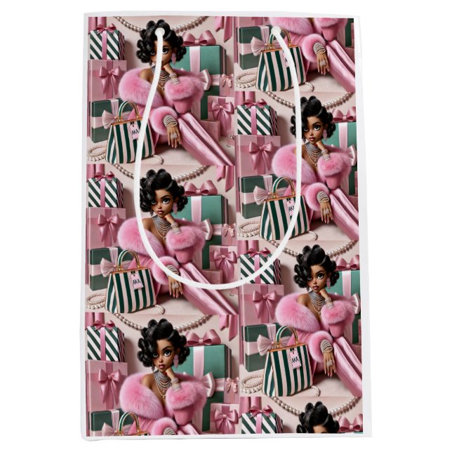 Chic Rosa und Grün Mittlere Geschenktüte (Vorderseite)