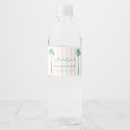 Chic rosa und grüne Fächerpalme Junggesellinnenabs Wasserflaschenetikett