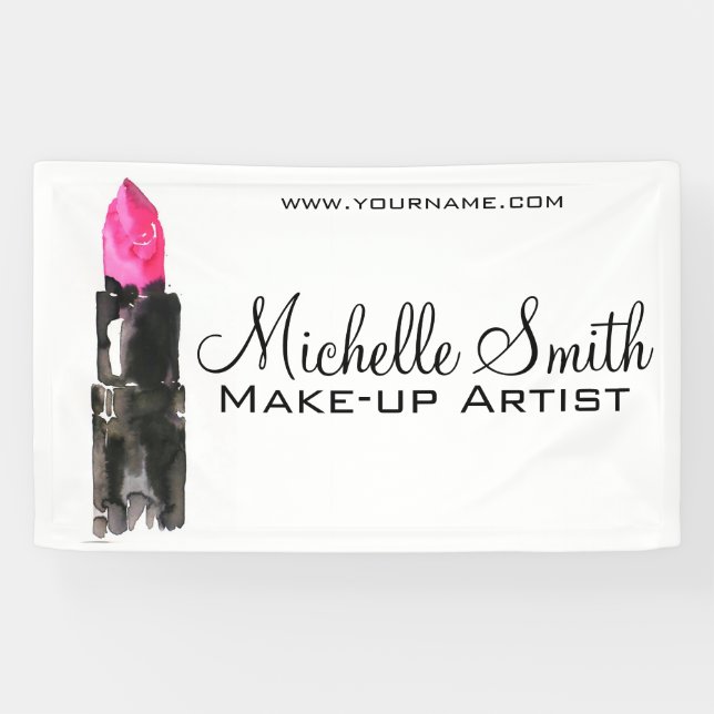 Chic rosa und schwarz Aquarellpinsel Makeup Banner (Horizontal)