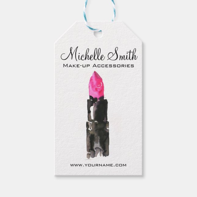 Chic rosa und schwarz Aquarellpinsel Makeup Geschenkanhänger (Vorderseite)