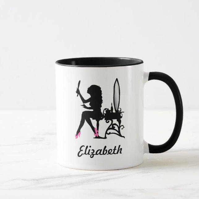 Chic-rosa und schwarze Frau der Mode-Silhouette Tasse (Rechts)