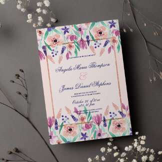 Chic rosa violett grüne Aquarellfarben Hochzeit mi Einladung