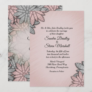 Chic Rosafarbene Moderne Florale Hochzeit Einladung