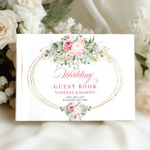 Chic rosafarbenes florales Gold Grün pastellrosa H Gästebuch