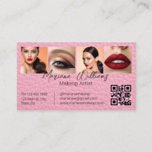 Chic rosafarbenes Leder Makeup Artist 4 Foto QR Co Visitenkarte