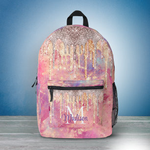 Chic rosé blassrosa glitzer tropfen monogramm bedruckter rucksack