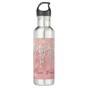 Chic Rose Blush Silber Tropfen Monogramm Edelstahlflasche