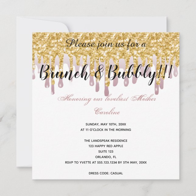 Chic Rose Dripping Gold zum Muttertag Einladung (Vorderseite)