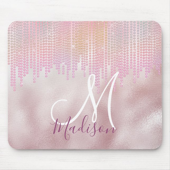Chic Rose errötet Kristall Tropfen Monogramm Mousepad (Vorne)
