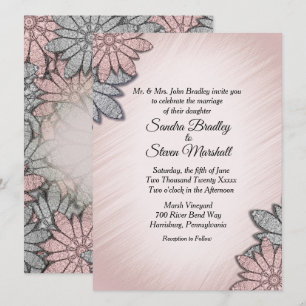 Chic Rose Farbe Moderne Blumenhochzeit Einladung