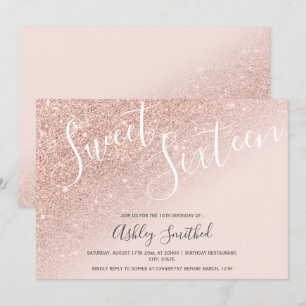 Chic Rose Glitzer ombre pink 16 . Geburtstag 16 Einladung