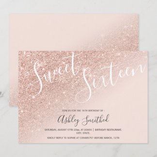 Chic Rose Glitzer ombre pink 16 . Geburtstag 16 Einladung