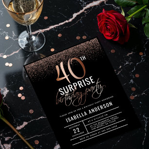 Chic Rose Gold 40. Überraschung Geburtstagsparty Einladungspostkarte